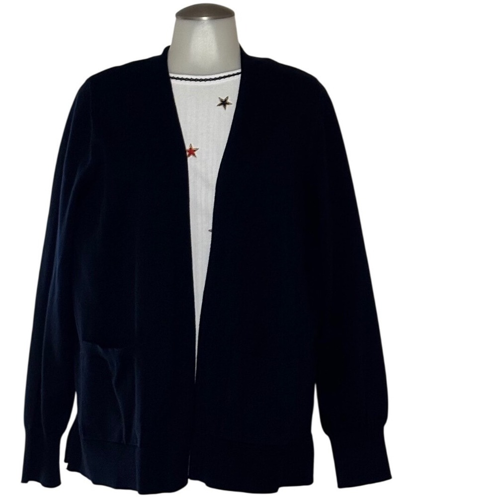 LILLUSORY Navy Blue Knit Cardigan Long Sleeve Pockets XL 100% Cotton New w/ tag